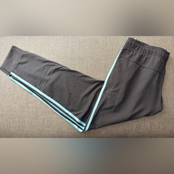 ADIDAS TRACK JOGGERS GREY WITH TURQUOISE TRIPLE STRIPE - Picture 11 of 15